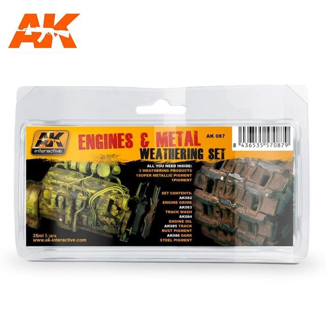 087, Engines & Metal Weathering Set, AK Interactive.