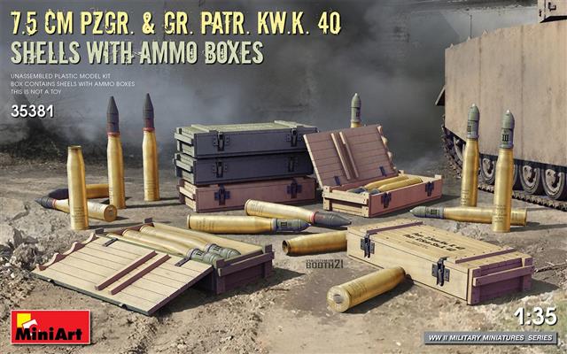 35381, 7.5 cm Pzgr. & Gr. Patr. Kw.K. 40 Shells with ammo boxes, 1/35,  MiniArt.