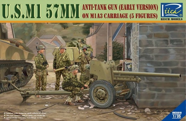 35019, U.S.M1 57MM Anti-Tank Gun (Early Version) on M1A3 carriage (5 Figures), 1/35, Riich Models.