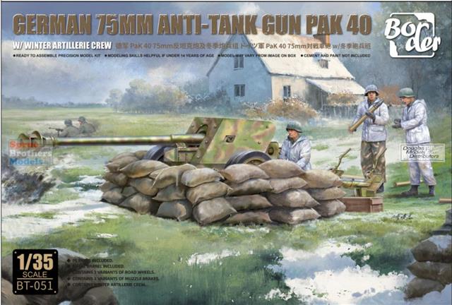 051, German 75MM Anti-Tank Gun Pak 40 w/Winter Artillerie Crew, 1/35, Border.