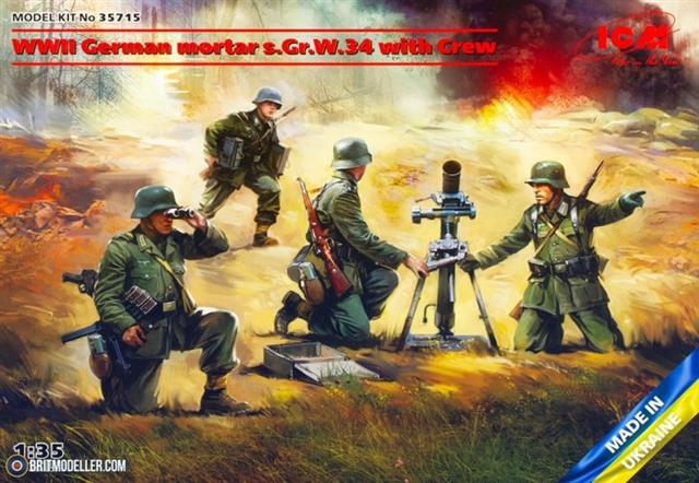 35715, WWII German Mortar s.Gr.W.34 with Crew, 1/35, ICM.