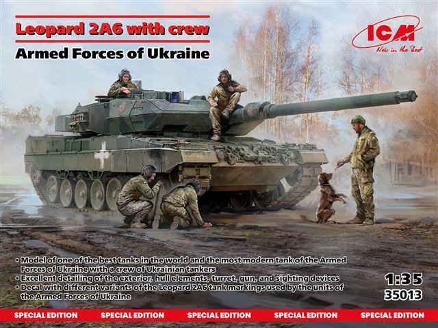 35013, Leopard 2A6 With Crew Armed Foprces of Ukraine, 1/35, Icm.